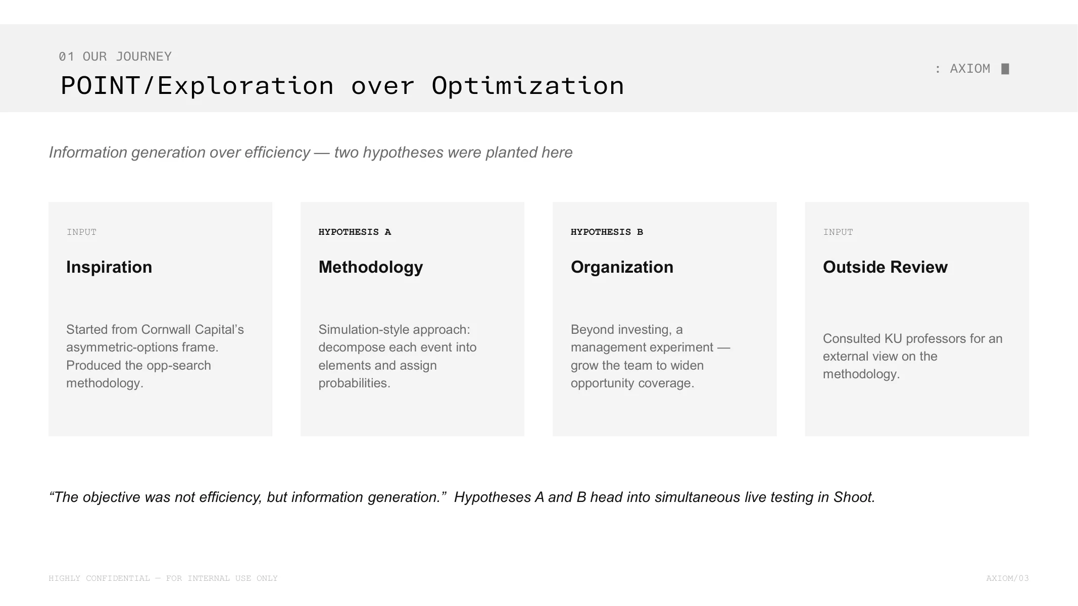 Information generation over efficiency — two hypotheses were planted here